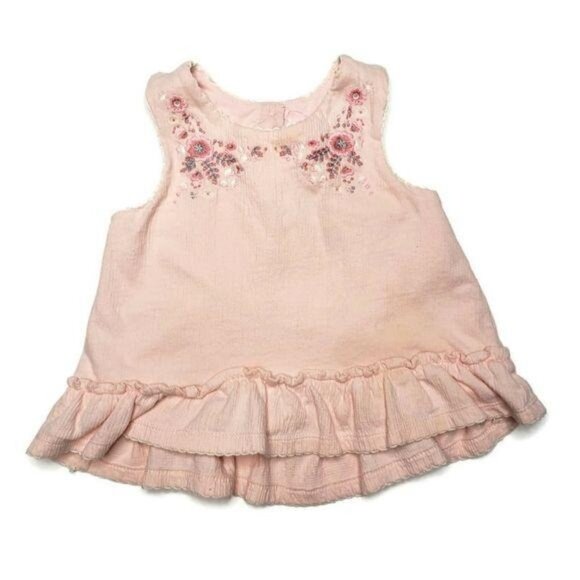 Emmas Garden Sleeveless Pink Dress With Floral Embroidery & Ruffle Hem baby 24m - Picture 1 of 3